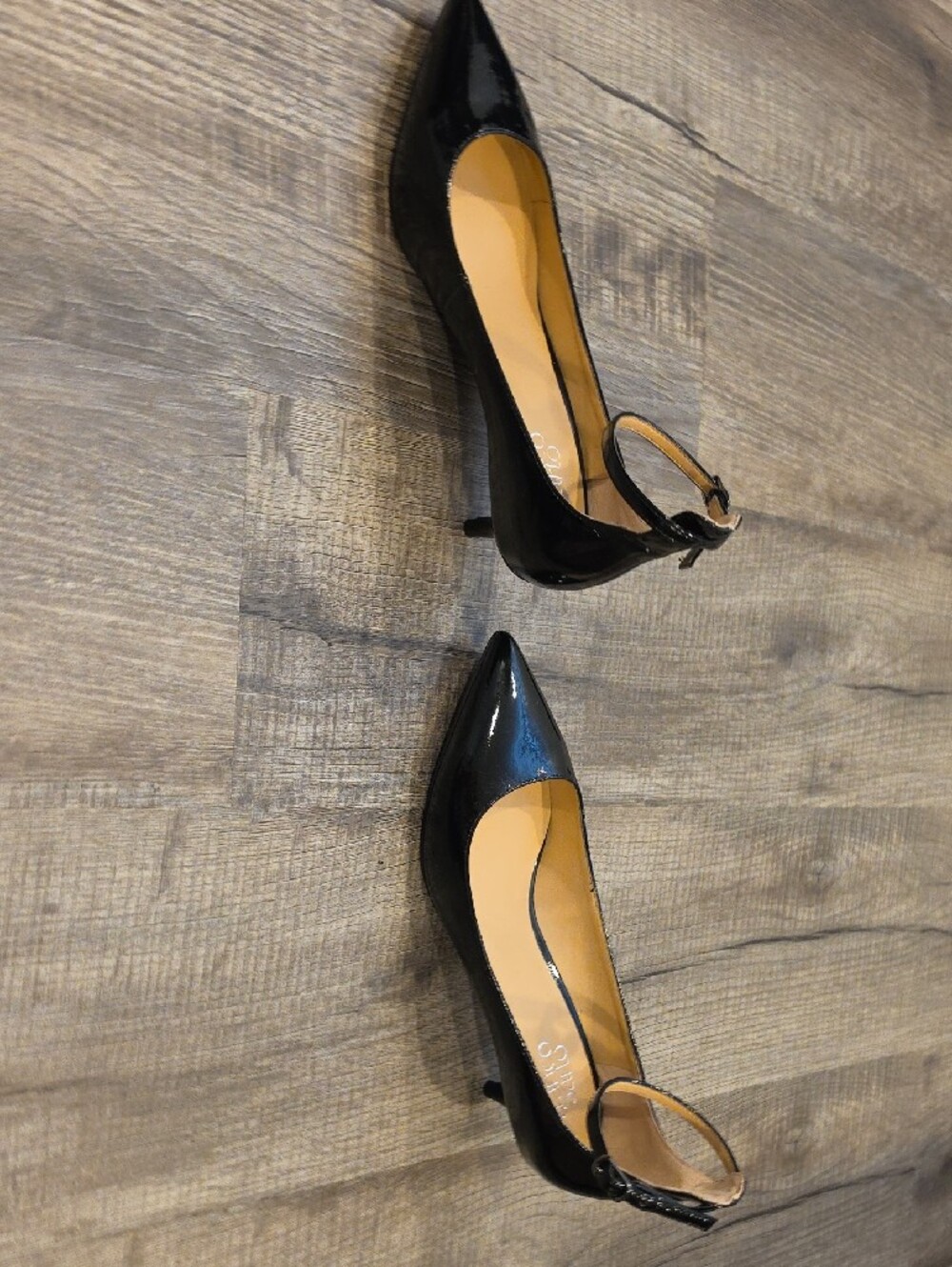 Franco Sarto Black Patent Pointed-Toe Ankle-Strap Kitten Heels - Picture 4 of 7